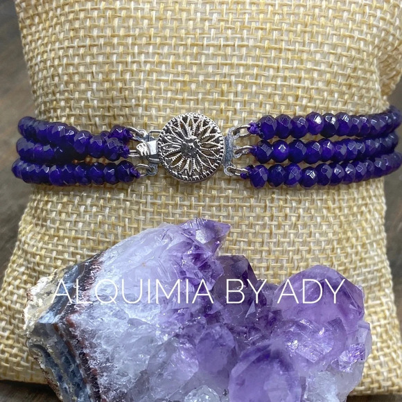 Amethyst multi string beaded silver statement purple confetti  bracelet - Picture 1 of 4